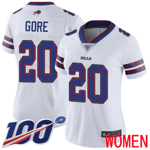 Women Buffalo Bills #20 Frank Gore White Vapor Untouchable Limited Player 100th Season NFL Jersey->youth nfl jersey->Youth Jersey